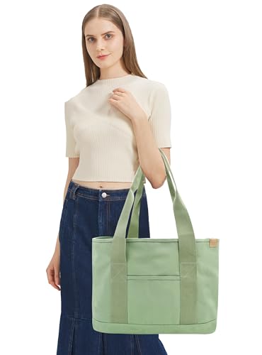 Image of TeeYee 16oz Canvas Tote Bag Casual Multi pockets Handbags Large Capacity Shopping Shoulder Bag with Pocket Bags Work Purses