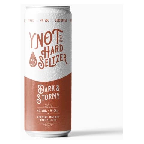 YNOT Hard Seltzer - 4% Alcoholic Sparkling Water (Case of 12). Low Calorie Alcohol, Only 79 Calories Per Can. Zero Sugar, Vegan & Guilty Free Hard Seltzer (Dark & Stormy) Cover