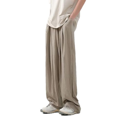 Kelsiop Men's Casual Straight Ice Silk Pants Summer Wide Cool Baggy Pocket Cooling Loose Thin Plus Size