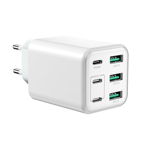 Chargeur USB C, Prise de Charge, Bloc Chargeur USB C 6 Ports 60W, Chargeur Rapide Double PD, USB Secteur, Adaptateur USB Compatible avec iPhone 12/13/14/15/Galaxy S23/S22/tablettes