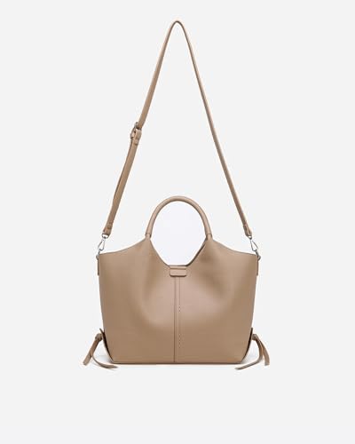 Image of NEWBELLA Women's Vegan Leather Tote Bag 2-Piece Set, Fashion Top Handle Purse with Buckle Design, Solid Color Shoulder Bag for Work, Travel & Daily Use (Apricot)