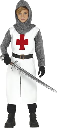FIESTAS GUIRCA | Disfraz de Templario Infantil (5-6 años) - Capucha, Casaca, Cinturón y Pantalón - Disfraces Medievales para Halloween, Carnaval y Fiestas - Ideal para Niños - Blanco y Gris