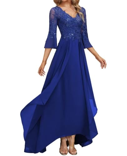 Lace Sequin Mother of The Bride Dress Chiffon Evening Dress Long Mother of The Groom Dresses with Bell Sleeves MK463