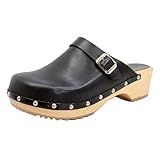 Bjork Women's Anna Swedish Wooden Clogs - Black Full Grain (EU-38)