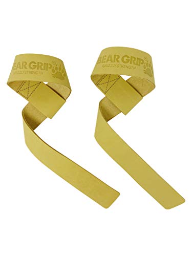 BEAR GRIP - Sangles d'haltérophilie en cuir pour gym, musculation, haltérophilie, crossfit et plus (camel, rembourré) Cover