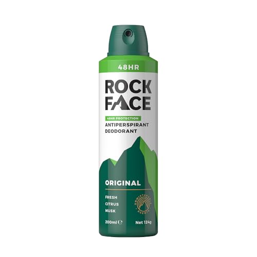 Rock Face Antiperspirant Deodorant for Men - Original Fresh Citrus Scent 200ml Spray 48 Hour Protection Non-Staining
