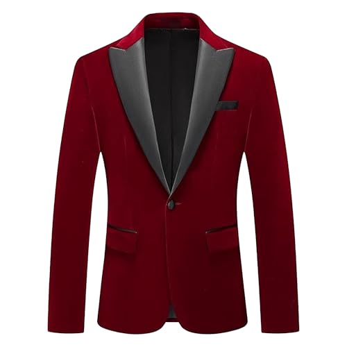 Men One Button Business Banquet Jacket Wedding Prom Suit Lapel Formal Jacket Fashion Side Pocket Blazer Coat Red