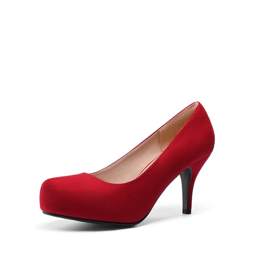 DREAM PAIRS Tiffany Women's Classic Elegant Versatile Low Stiletto Heel Dress Platform Pumps Shoes 6.5 Red