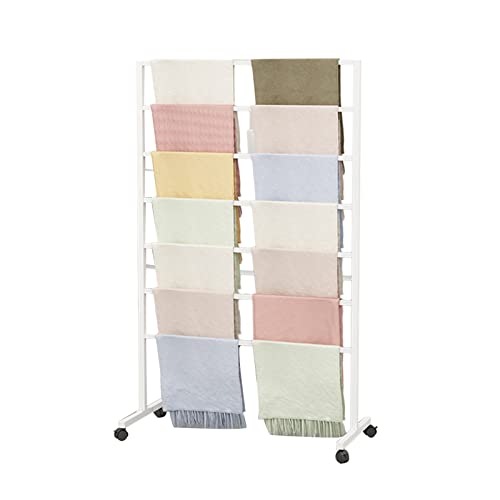 Soporte de exhibición independiente de doble cara con ruedas, moderno, manta, manta, tela, comercial, isla, organizador para colgar sábanas, cinturón, traje, pantalones, etc