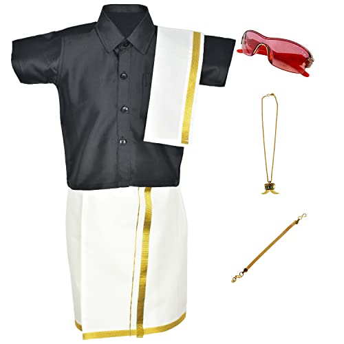 Image of AMIRTHA FASHION Boys Traditional Dhoti & Shirts SET WITH ACCESSORIES (Black)