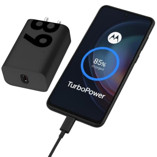 Image of Motorola 68W Gan TurboPower Fast C-Type Charger for Motorola Edge 60 Pro /Fusion /Edge 50 Fusion /Edge 50 Ultra /50 Pro /Razr 50 Ultra /Moto G45 /G54 /Moto E40 /Moto G35 /G96 & Support Other USB C Devise, Black