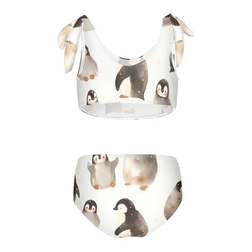 KLL Cute Penguin Babies Pattern Girls' 2 Piece Bikini Set Beach Bathing Suit Swimwear Adjustable Shoulder Strap2