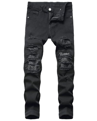 ZH8FCHAN Jeans for Men Stretch Slim Fit Denim with Pleated