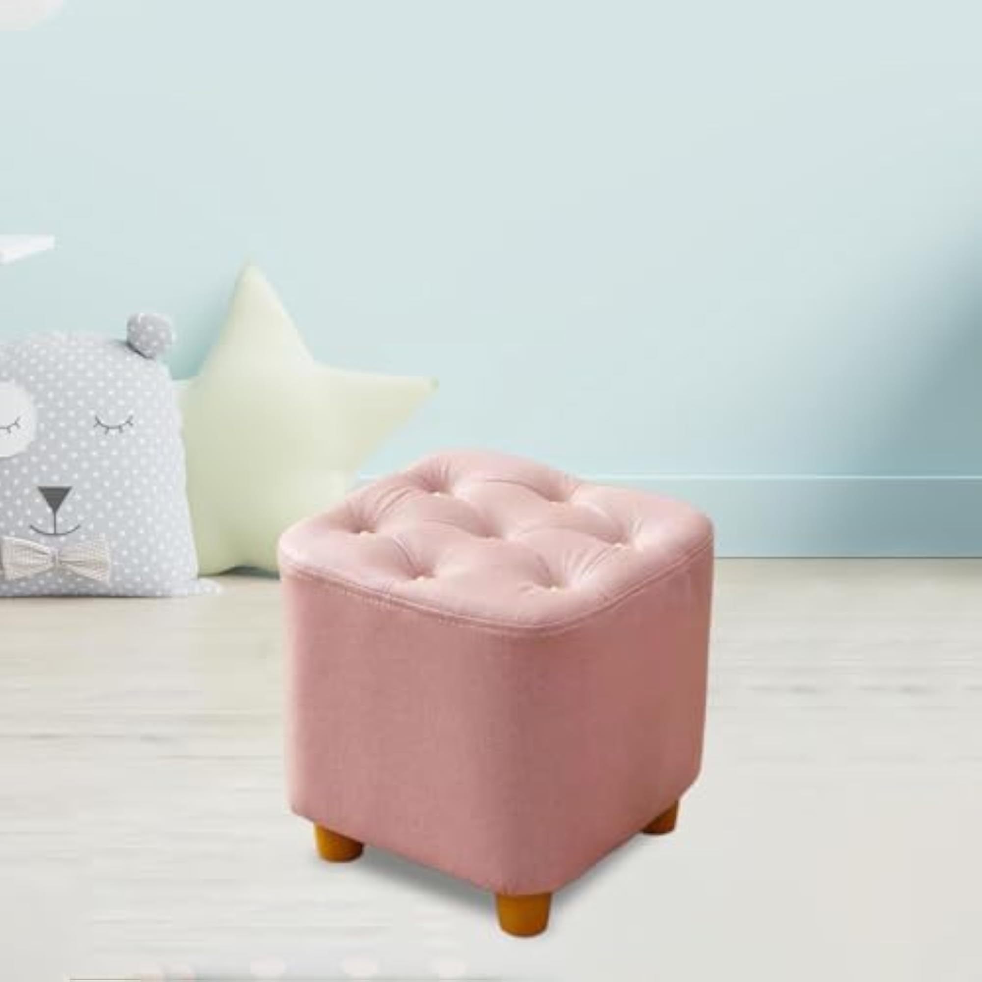 Small Footstool Ottoman Foot Rest Stool for Bedside Nursery Apartment Pink