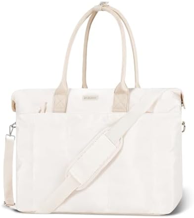 ETRONIK Tote Bag with Zipper, Laptop Tote Bag for Women with Pockets, Large Tote Bag Purse with Laptop Compartment, The Tote Bag Shoulder Bag for Travel Work Gym Overnights Weekend Trips, Beige