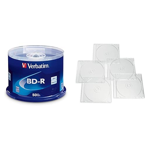 Image of Verbatim DVD-R 100 AZO Dye 4.7GB 16X Discs Spindle + 25 Clear Slim Storage Cases - Data & Music Recording Bundle