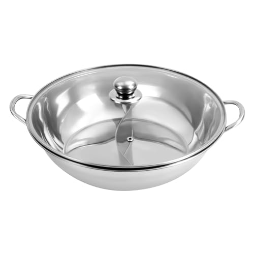 Edelstahl Kochtopf,Stainless Steel,Kasserolle, Suppe, Kochwerkzeug,Shabu,2 Geschmack Trennsuppe Kochtöpfe Suppe Kochen mit Teiler, Kochtopf-Set (34cm)
