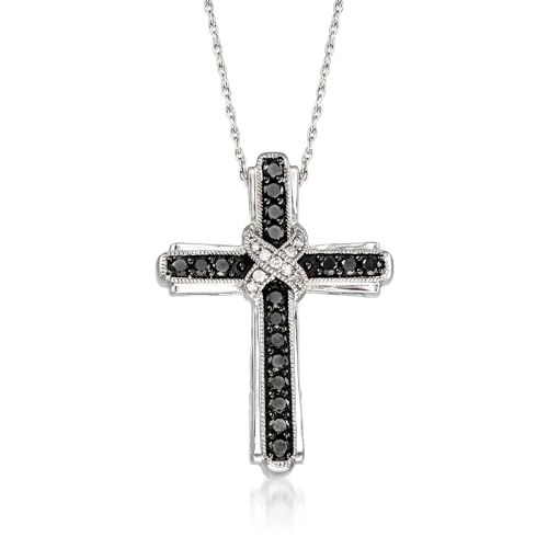 Ross-Simons 1.00 ct. t.w. Black and White Diamond Cross Pendant Necklace in Sterling Silver