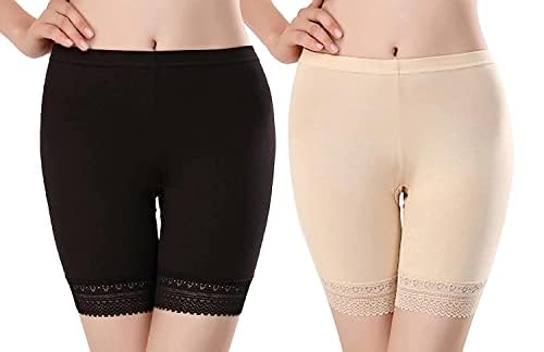 khwaish store Women's 4 Way Stretch Lace Cycling Shorts (Skin/Black) - Comfortable and Versatile-picture-44
