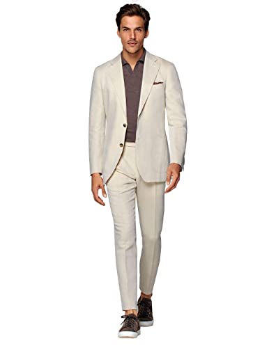 Men Off-White Notch Lapel Two Button Blazer Casual Grooms Tuxedo Prom Wedding 2 Pieces Suit Jacket Pants