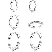 GULICX Small Sterling Silver Post Hoop Earrings, Tiny Cartilage Huggie Hoop Sleeper Earrings Set Cuff Earrings Piercing Jewellery for Women Men