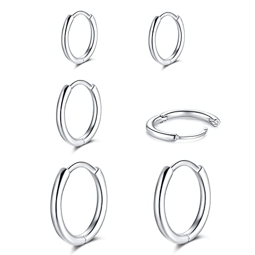 Gulicx 3 Pairs Small Sterling Silver Post Hoop Earrings, Tiny Cartilage Huggie Hoop Sleeper Earrings Set Cuff Earrings Piercing Jewellery For Women Girls Men Teens #TOP19