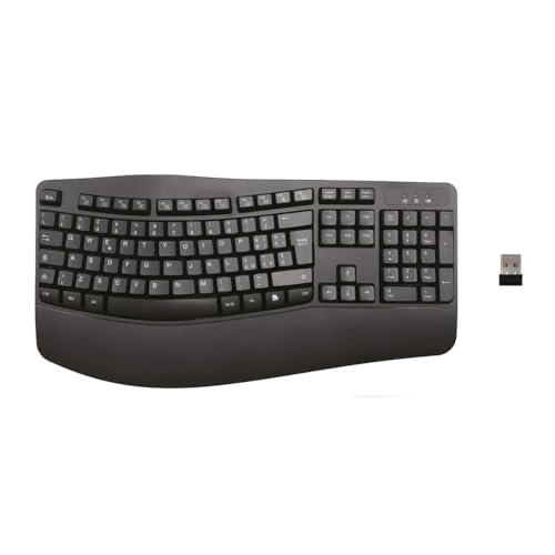 Generico Tastiera Ergonomica Wireless 2.4GHz con Poggiapolsi, 104 Tasti Silenziosi, Connessione Stabile con Ricevitore USB, Compatibile con Windows XP/7/8/10/11 – Design Curvo Comfort