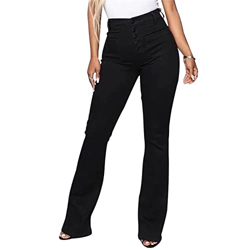 Kelsiop Casual Women's Jeans Washed High Waist Button Cut Jeans Casual Retro Fashion Pants Flared Plus Size4