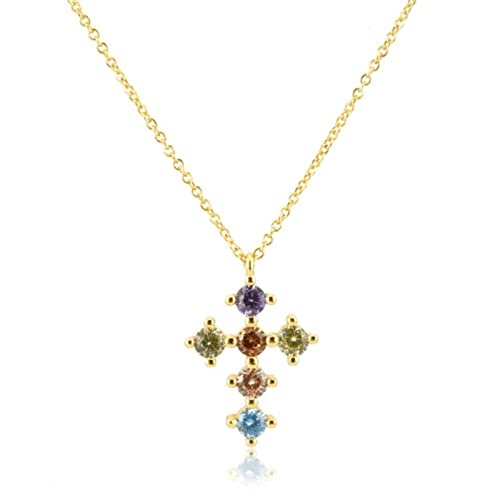 Collier croix argent sterling 925 femme avec pendentif 6 zircones