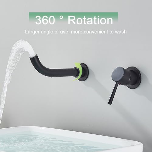 Robinet de lavabo mural noir nickel 26cm avec bec rotatif mitigeur chic