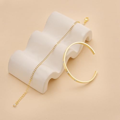 Bracelet for Women - Dainty Stack Bracelets Trendy Adjustable 14K Gold Plated Thin Paperclip Bead Box Satellite Figaro Cuban Link Chain Bracelet Set for Women Waterproof Jewelry Gift
