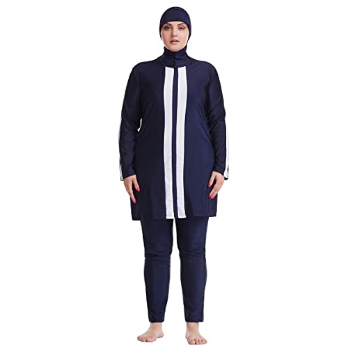 Damen Badeanzug Langarm Splice Tops Burkini Pullover Elastischer Bund...