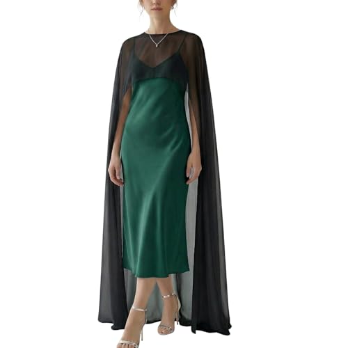 Sawden Women Chiffon Cape Sheer Long Shawl High-Low Capelet for Evening Dress Cover Up Black