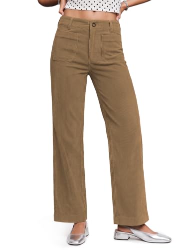 LOMON LOMON Women's Corduroy Pants, Relaxed Straight Leg Casual Work Pants
