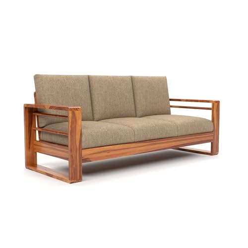 Image of Solid Sheesham Wood 5 Seater Sofa Set | (3+1+1) Five Person Sofa for Living Room | Stylish & Durable 5 Seater Sofa for Office & Home Furniture (Selen Honey, 5 Seater)