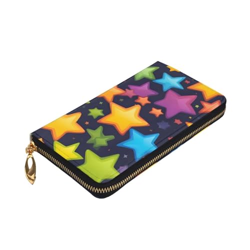 Colorful Rainbow Stars Prints Leather Long Clutch Wallet for Fashionable Girls and Women - Durable, Stylish, and Functional, Black, One Size3