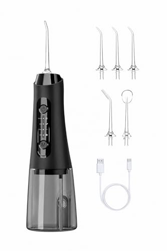 Temizleyici — Şarjlı Ağız Duşu Diş Bakım Cihazı 4 Modlu Diş Arası 320 ML 5 Başlıklı 1500 mAh Kablosuz (Siyah)