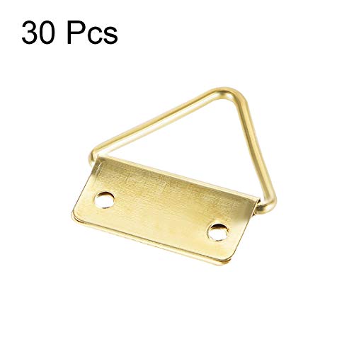 Image of uxcell Triangle Ring Picture Hangers, 31mm x 28mm Golden Assortment Kit for Photo Hanging Solutions, 30 Pcs