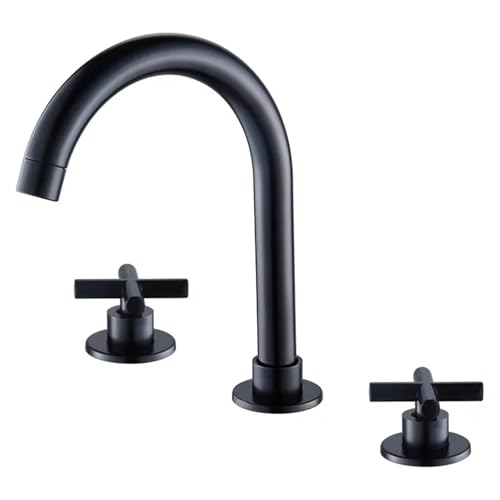 Grifo De Lavabo Grifos de lavabo negros latón cromado pulido for baño, grifo 3 orificios con doble manija, agua caliente y fría(COLOR-1)