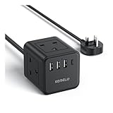 Cube Extension Lead with 4 USB Slots, Kemelo 4 Way (13A/3250W) Multi Plug Extension Cable with Child Safety UK Desktop Power Extension Socket,1.5M Extension Cords for Home Dorm Office Travel,Black - Image 1