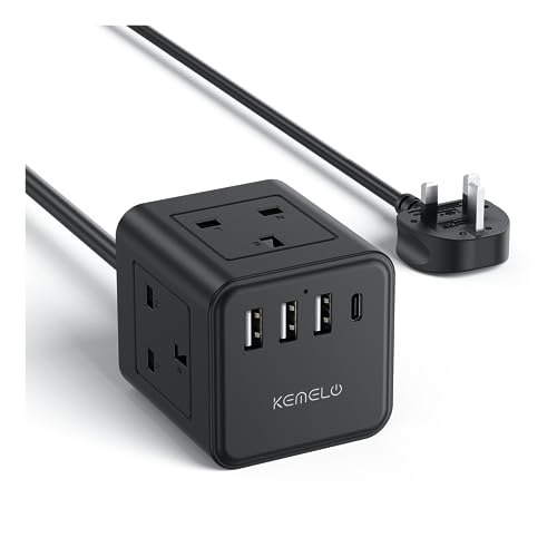 Cube Extension Lead with 4 USB Slots, Kemelo 4 Way (13A/3250W) Multi Plug Extension Cable with Child Safety UK Desktop Power Extension Socket,1.5M Extension Cords for Home Dorm Office Travel, Black Cube Extension Lead with 4 USB Slots, Kemelo 4 Way (13A/3250W) Multi Plug Extension Cable with Child Safety UK Desktop Power Extension Socket,1.5M Extension Cords for Home Dorm Office Travel, Black