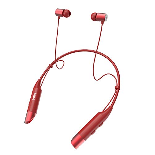Image of Mivi Collar Wireless Bluetooth 5.0 Neckband in Ear Earphones with Mic Bluetooth Headset Wireless with Stereo Sound, Booming Bass, Long Battery Life, Voice Assistant and IPX4 Sweat Proof - Red