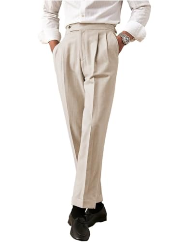 Men's Casual Linen Pants Slim Fit Summer Beach Dress Pants Lightweight Linen Trousers