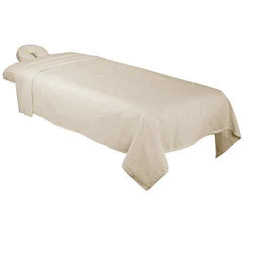 Forpro Premium Flannel 3-Piece Massage Sheet Set For Massage Tables, Includes Flat Sheet, Fitted Sheet And Fitted Face Rest Cover, Natural #TOP2