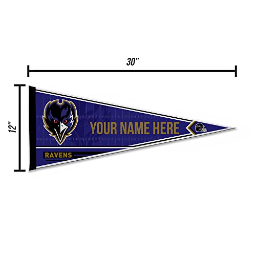 Image of Rico Industries NFL Football Baltimore Ravens Personalized - Custom 12 inch x 30 inch Soft Felt Pennant - EZ to Hang