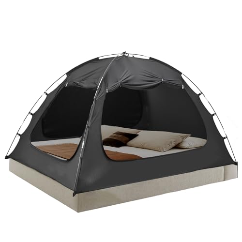 Meulbaty Bed Tent for Queen Size Bed, 3-Door Canopy with 80% Blackout & Breathable Mesh, Portable Private Sleeping Tent for Adults, Kids - Easy Setup Bedroom Privacy & Nap Space (Black)