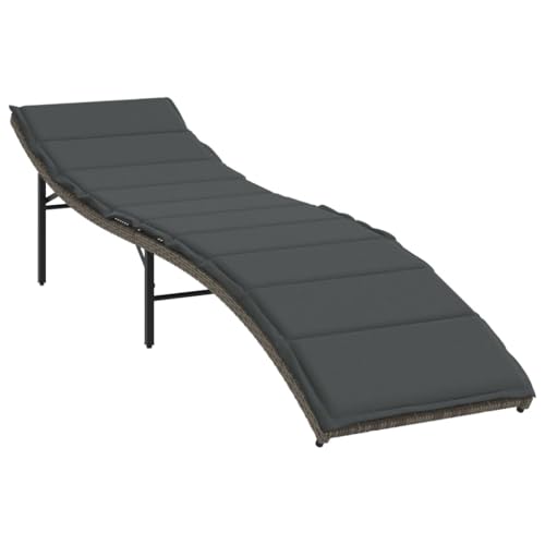 Chaises longues en polyrotin gris avec table basse et coussins pour jardin - 5