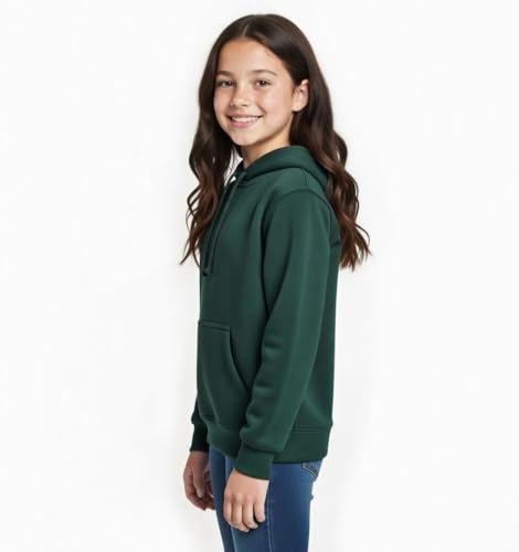 Image of Solid Cotton Fleece Girls Hooded Neck Sweatshirt with Kangaroo Pocket