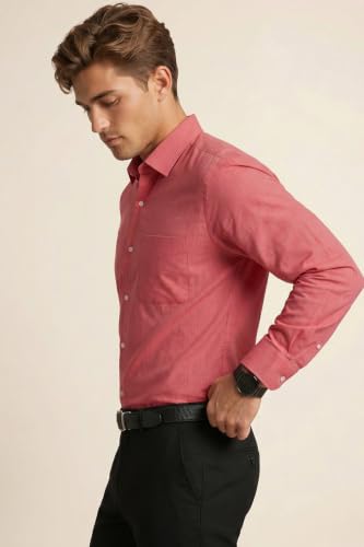 Image of Peter England Men's Everyday Solid Slim Fit Full Sleeve Formal Shirt | Cotton-Rich