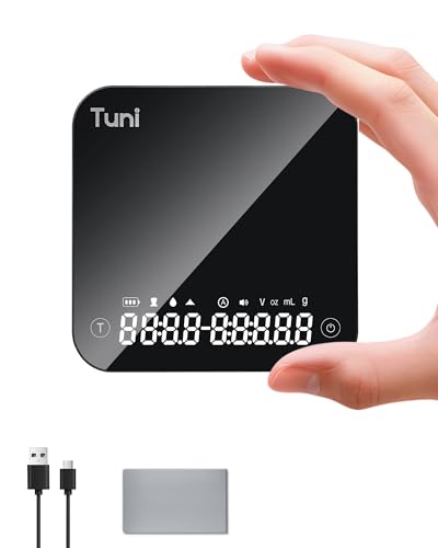 Image of Tuni Rechargeable Mini Coffee Scale with Timer, 2kg /0.1g Accurate Espresso Scale for Espresso and Pour-Over Coffee, Portable Digital Kitchen Scale with Automatic Timing, Black